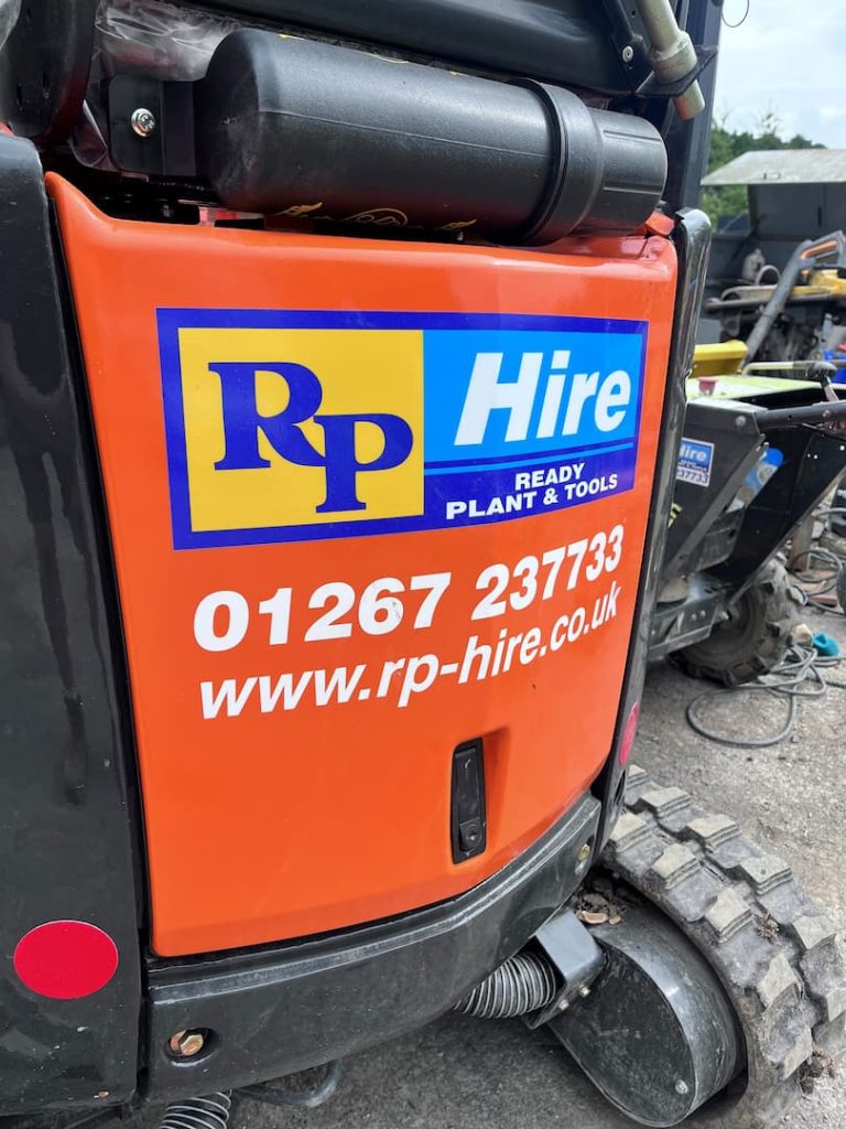 rp hire logo on mini digger